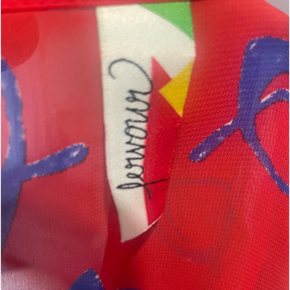 Retro Red,blue eye glasses print, sheer,button down neck bow tie blouse, small - Picture 6 of 8